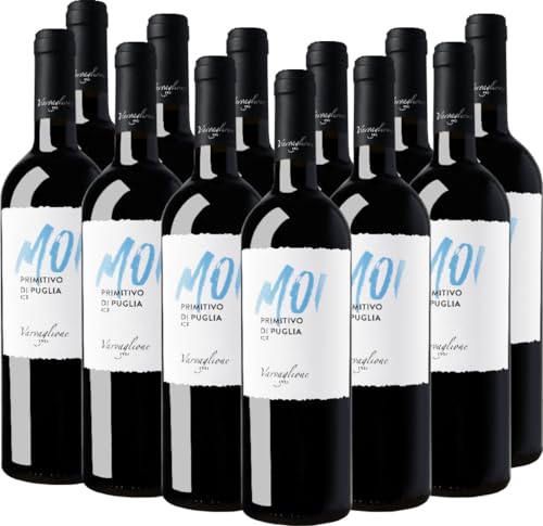 MOI Primitivo Puglia IGP Varvaglione Rotwein 12 x 0,75l VINELLO - 12 x Weinpaket inkl. kostenlosem VINELLO.weinausgießer von Varvaglione