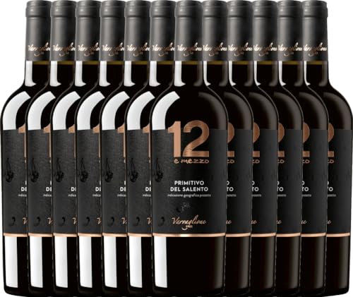VINELLO 12er Weinpaket - 12 e Mezzo Primitivo - Varvaglione mit einem VINELLO.weinausgießer | 12 x 0,75 Liter von Varvaglione