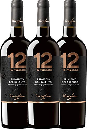 VINELLO 3er Weinpaket - 12 e Mezzo Primitivo 2020 - Varvaglione mit einem VINELLO.weinausgießer | 3 x 0,75 Liter von Varvaglione