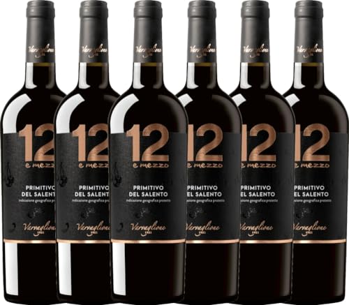 VINELLO 6er Weinpaket - 12 e Mezzo Primitivo - Varvaglione mit einem VINELLO.weinausgießer | 6 x 0,75 Liter von Varvaglione