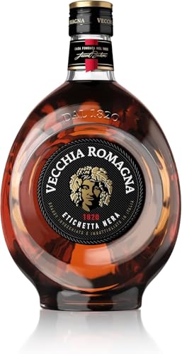 Vecchia Romagna Etichetta Nera 70cl - Italienischer Weinbrand, der nach einem Verfahren mit doppelter Destillation und doppelter Reifung hergestellt wird, mit ausgeprägtem und elegantem Geschmack von Vecchia Romagna