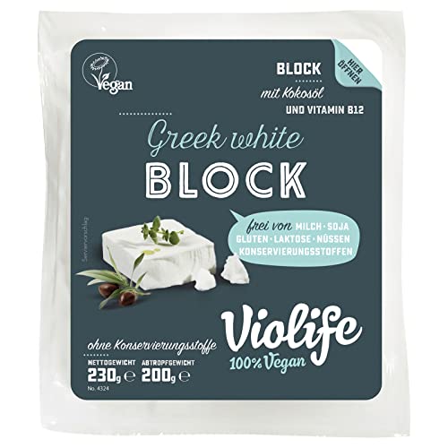 Violife Block Greek White Veganer Feta 200g | Feta Käse Vegan | Vegane Lebensmittel | Veganer Käseersatz für Hirten Käse | Laktosefrei Glutenfrei Halal Vegan Vegetarisch von Vegan