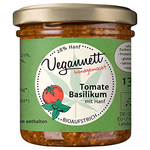 Bio Tomate-Basilikum Aufstrich mit Hanfsaat 135g - Vegan - Glutenfrei und Laktosefreier Aufstrich von Vegannett von Vegannett