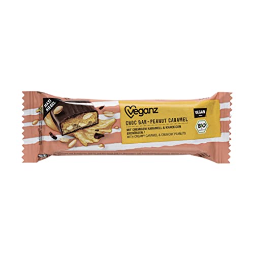 BIO Veganz Choc Bar Peanut Caramel 18 x 50g | Vegan | cremiger Erdnuss Karamell Riegel | ohne Palmöl | Snack | Proteinquelle von Veganz