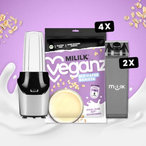VEGANZ Mililk® Bio Haferdrink Starter Pack - Komplett Set mit Mixer, Kannen und Hafer Barista - Ohne Zuckerzusatz - Vegan von Veganz