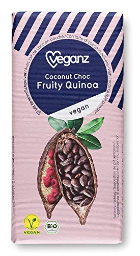 Veganz BIO Coconut Choc Fruity Quinoa - Vegane Schokolade mit Kokosblütenzucker Quinoa und Bio Himbeeren Lecker Vegan - 12 x 80g von Veganz
