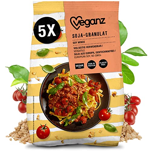 Veganz Soja-Granulat - veganes Hack mit Protein - als Fleischersatz zum Kochen - vegetarische Bolognese, Burger, Chili sin Carne - 5 x 500 GR von Veganz