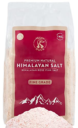 Veggy Duck - Rosa Himalaya Salz 1Kg (Extra Feinkorn Salz) - Unraffiniert | Natürlich | Gentechnikfrei | Reich an Mineralien | Veganfreundlich | Gesundes Kochen | Salz aus Punjab Pakistan von Veggy Duck