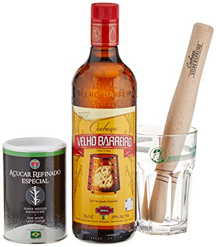 Velho Barreiro Caipi-Set II-Caiprinha Bundel, Cachaca, Rohrzucker, Stampfer, Glas in Geschenkverpackung (1 x 0.7 l) von Velho Barreiro