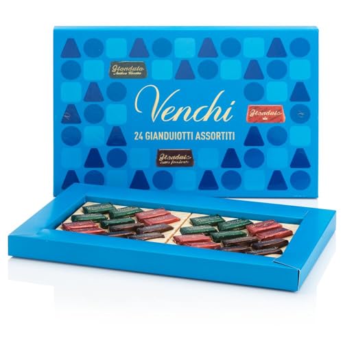 Venchi – Blaue Geschenkbox mit verschiedenen Gianduiotti-Pralinen, 217 g – Mit IGP-Piemont Haselnuss – Glutenfrei - Geschenkidee von Venchi