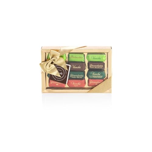 Venchi – Goldfarbene Geschenkbox mit verschiedenen Gianduiotti-Pralinen, 110 g – Mit IGP-Piemont Haselnuss - Glutenfrei - Geschenkidee Venchi – Goldfarbene Geschenkbox mit verschiedenen Gianduiotti-Pralinen, 110 g – Mit IGP-Piemont Haselnuss - Glutenfrei - Geschenkidee von Venchi