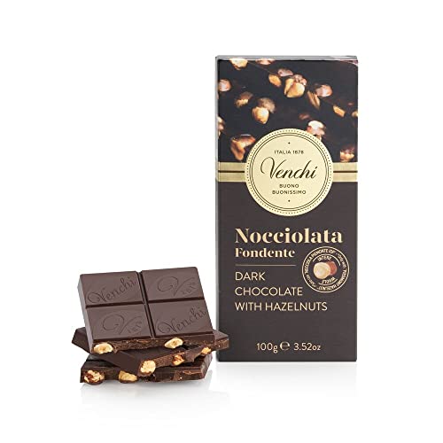 Venchi Tafel aus Zartbitterschokolade 56 % mit ganzen Piemontesischen Haselnüssen g. g. A., 100 g – glutenfrei von Venchi