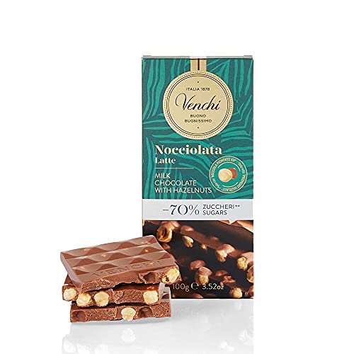 Venchi - Vollmilch-Haselnuss-Riegel mit 70% weniger Zucker, 100 g - Ohne Zuckerzusatz - Glutenfrei Venchi - Vollmilch-Haselnuss-Riegel mit 70% weniger Zucker, 100 g - Ohne Zuckerzusatz - Glutenfrei von Venchi