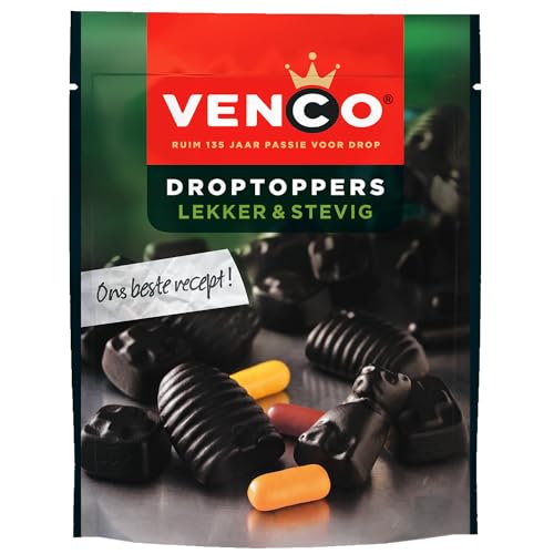 10x Venco Droptoppers Lekker & Stevig 215g I Lakritz-Mix aus bissfesten Lakritz Drops aus den Niederlanden I Holländische Lakritze I Dropmix aus Holland von Venco