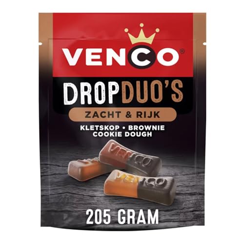 Venco Drop Duo's Lakritz Zacht & Rijk 205g I weiche, intensive Lakritze aus den Niederlanden I holländische Lakritze I mit Cookie-Fruchtgummi I Brownie, Cookie, Kletskop Venco Drop Duo's Lakritz Zacht & Rijk 205g I weiche, intensive Lakritze aus den Niederlanden I holländische Lakritze I mit Cookie-Fruchtgummi I Brownie, Cookie, Kletskop von Venco