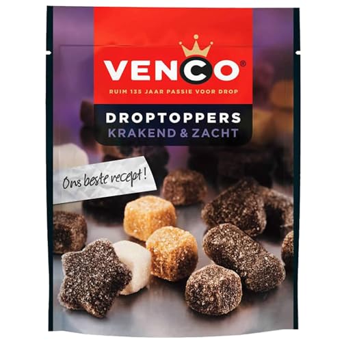 Venco Droptoppers Krakend & Zacht 205g I weiche, süße, leicht gezuckerte Lakritzmischung aus den Niederlanden I Holländische Lakritze I Dropmix aus Holland von Venco