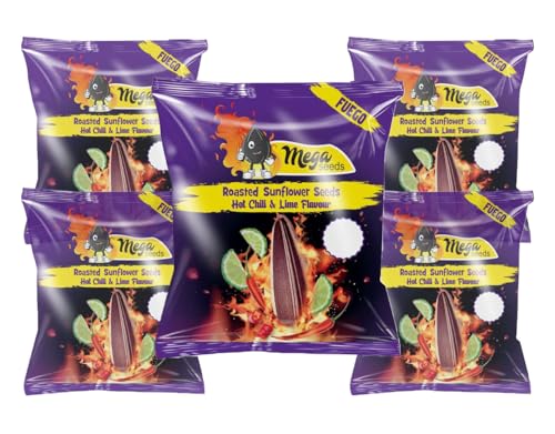 Vendigo Mega Seeds Sonnenblumenkerne | geröstet | Hot Chilli & Lime Geschmack (5x 120g) von Vendigo