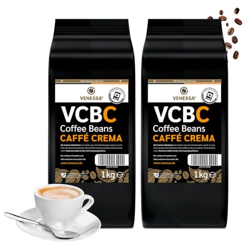 VENESSA Caffè Crema ganze Kaffeebohnen 2 x 1kg Probierpack - Kräftig Cremig - Kaffee für alle Automaten, schonend geröstet, 100% Robusta von Venessa