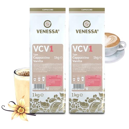 VENESSA Cappuccino Vanilla VCV1 Instant Kaffee mit Vanillenote 2 x 1kg Probierpack - löslicher Kaffee mit Vanillegeschmack Aromatisch Cremig für Alle Kaffeevollautomaten Vending & Office von Venessa