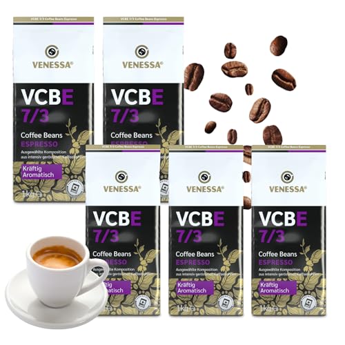 VENESSA VCBE 7/3 Espresso Ganze Kaffeebohnen 5 x 1kg ungemahlen Kräftig Aromatisch - Kaffee für alle Automaten, 70% Arabica 30% Robusta Barista Standard von Venessa