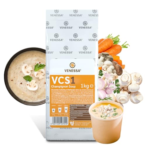 VENESSA VCS 1 Champignonsuppe 1kg Probierpack - Cremige Instant Automatensuppe mit feiner Pilzgeschmack - Löslich & hohe Ergiebigkeit - Für Suppenautomat von Venessa