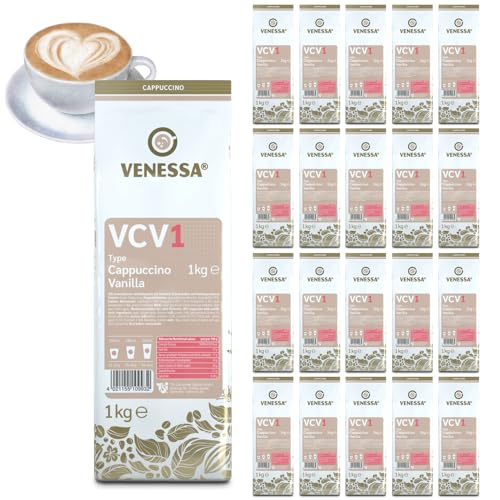 VENESSA VCV1 Cappuccino Pulver Vanilla 20 x 1kg - Vorteilspack - Automatengängiger Instantkaffee mit Vanillegeschmack - Cremige Milchkaffee mit feiner Vanillenote - Alle Vending geeignet von Venessa