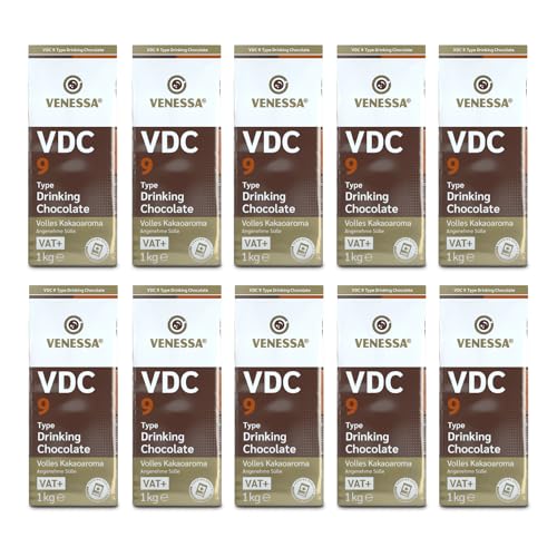 VENESSA VDC 9 - Trinkschokolade 10 x 1kg Vorratspack - Kakaohaltiges Getränkepulver mit Milchanteilen. 9% stark entöltes Kakaopulver für cremigen Automatenkakao - Heißgetränkeautomat geeignet von Venessa