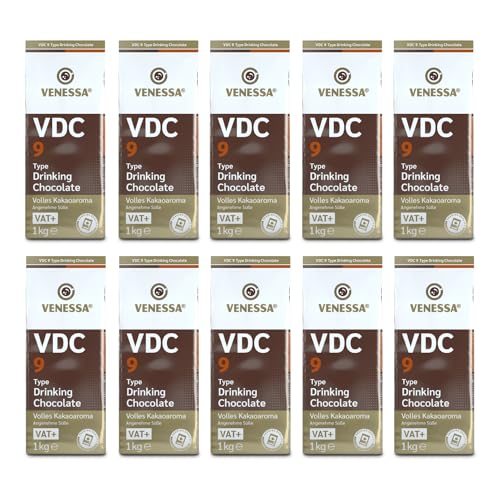 VENESSA VDC 9 - Trinkschokolade 10 x 1kg Vorratspack - Kakaohaltiges Getränkepulver mit Milchanteilen. 9% stark entöltes Kakaopulver für cremigen Automatenkakao - Heißgetränkeautomat geeignet von Venessa