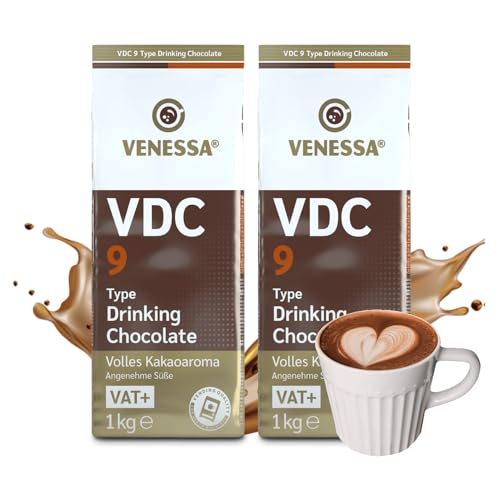 VENESSA VDC9 Trinkschokolade 2 x 1kg - Probierpack - Kakaopulver mit 9% Premium Kakao und Milchanteil für Heißgetränkeautomat - Löslich, leicht süß, cremig von Venessa