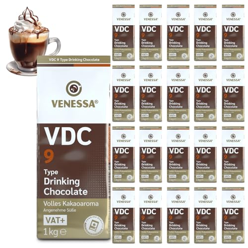 VENESSA VDC9 Trinkschokolade 20 x 1kg mit feinstem Aroma, 9% Premium Kakao/Milchanteil, ohne Klumpen - Kakaopulver für Unternehmen, Gasthäuser, Restaurants, alle Vending geeignet von Venessa