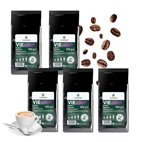 VENESSA VIE 100P Premium Instant Espresso 5 x 500g für Automaten, schonend geröstet Instant Kaffee Pulver, kräftig aromatisch löslich hochergiebig Perfekt für Büro, Cafés von Venessa