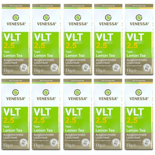 VENESSA VLT 2.5 Teegetränk Zitrone 10 x 1kg Vorratspack - Instant Zitronentee, Instanttee Pulver für Automaten - Heiß als Zitronentee genießbar oder kalt als Zitronen-Eistee. Sehr ergiebig von Venessa
