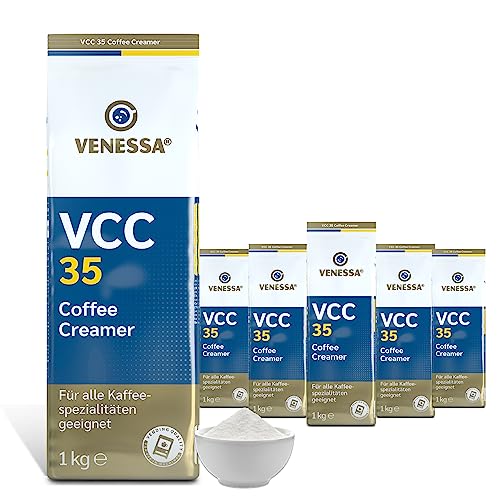 Venessa Coffee Creamer VCC35 Kaffeeweißer, 5 x 1kg, hochwertiger Coffee Creamer für Vending und Kaffeeautomaten, hohe Weißkraft, leicht löslich, 5er Pack mit Aromaschutzbeutel von Venessa