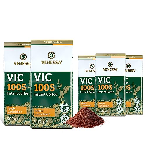 Venessa VIC 100S löslicher Instant Kaffee, 5 x 500g Premium Kaffee für Kaffeeautomaten, Kaffeespezialität, schonend geröstet, gefriergetrocknet, UTZ-zertifiziert von Venessa
