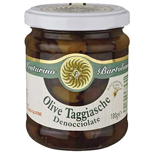 Oliven Mischung, grüne & schwarze Taggiasca-Oliven, ohne Kern, in Öl, Venturino, 180 g von Frantoio Venturino