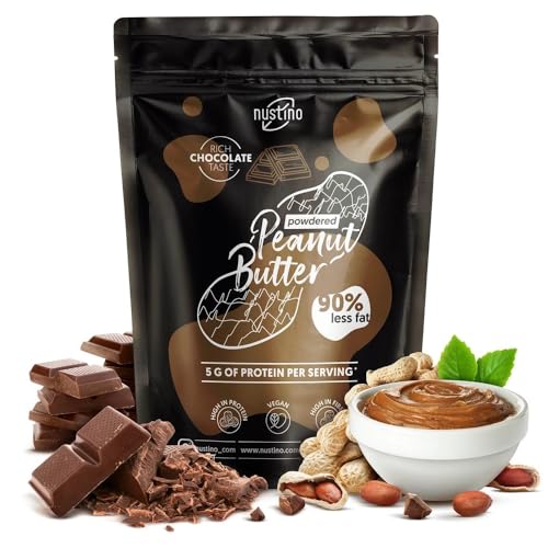 Erdnussbutter in Pulverform Nustino Chocolate 400g | Entfettete Erdnussbutter | Fitness-Snack | Erdnusscreme in Pulverform | Erdnüsse, Schokolade | 0,4kg von Nustino