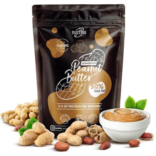 Nustino Erdnussbutter Pulver Classic 400g – Entfettet, kalorienarm, Mit Zucker & Salz, Proteinreiche Erdnusscreme von Nustino