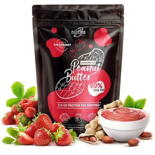 Erdnussbutter in Pulverform Nustino Strawberry 400g | Entfettete Erdnussbutter | Fitness-Snack | Erdnusscreme in Pulverform | Erdnüsse, Erdbeere | 0,4kg von Venusti sp. Z o.o.