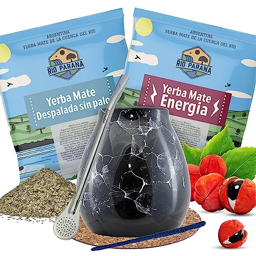 Mate Tee Set mit Proben Rio Parana | Proben von Mate Tee 50g | Kalebasse, Bombilla und Zubehör | Argentinische Mate Tee | Mate Tee Tee | Natürliches Koffein | 2x50g von Venusti sp. Z o.o.