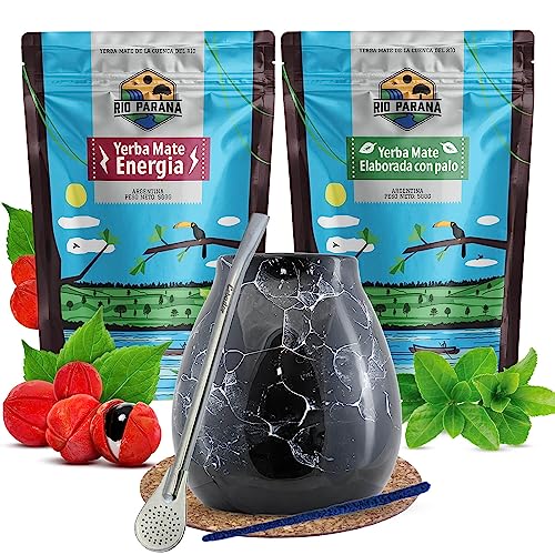 Set Mate Tee Rio Parana | Doppelpack Mate Tee | Kalebasse, Bombilla und Zubehör | Traditionell, Energie mit Guarana | Argentinische Mate Tee | Mate Tee Tee | Natürliches Koffein | 2x500g | 1kg Set Mate Tee Rio Parana | Doppelpack Mate Tee | Kalebasse, Bombilla und Zubehör | Traditionell, Energie mit Guarana | Argentinische Mate Tee | Mate Tee Tee | Natürliches Koffein | 2x500g | 1kg von Venusti sp. Z o.o.