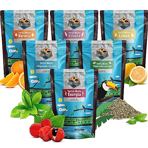 Set Mate Tee Rio Parana | Sechserpack Mate Tee | Traditionell, Energie mit Guarana, Gewichtsverlust, Zitrone, Orange | Argentinische Mate Tee | Mate Tee Tee | Natürliches Koffein | 6x500g | 3kg von Venusti sp. Z o.o.