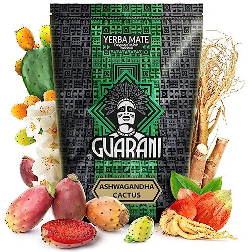 Guarani Ashwagandha Cactus 0,5 kg | Kräuter-Mate-Tee 500 g | Ashwagandha,Ginseng, Kaktusfeigenblüten | Kraft des natürlichen Koffeins | Tee Mate Tee aus Paraguay von Guarani