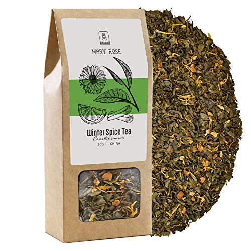 Mary Rose Winter Spice Grüner Tee | Chinesischer Yunnan Grüner Tee | Wärmender Tee mit Zimt | Natürliche Zusatzstoffe | Quelle von Theine | Natürliche Stimulation | 50g von Venusti sp. z o.o.