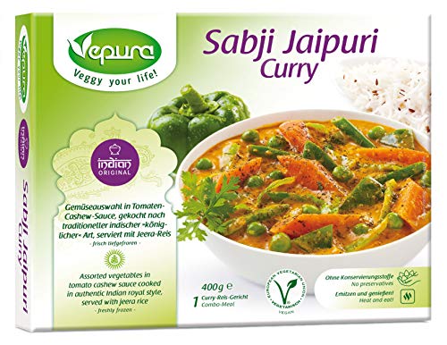 Sabji Jaipuri Curry, Gemüseauswahl Tomate Cashew Sauce mit Jeera Reis, TK, 400g Sabji Jaipuri Curry, Gemüseauswahl Tomate Cashew Sauce mit Jeera Reis, TK, 400g von Vepura GmbH