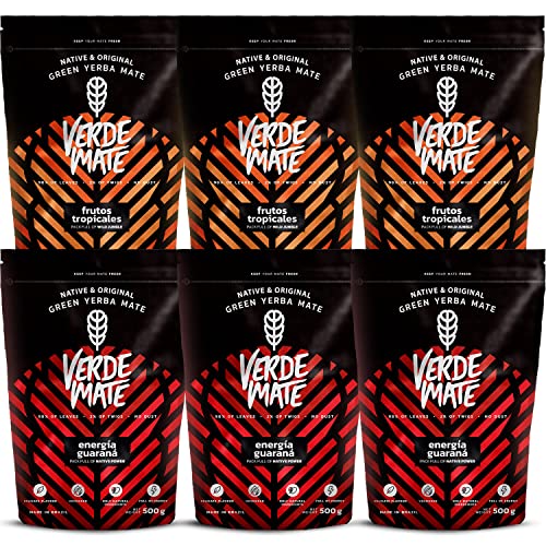 Set Mate Tee mit Früchten | Sechserpack von Mate Tee | Ananas, Kokosnuss, Guarana | Grüner Mate Tee aus Brasilien | Tee Mate Tee | Milder Geschmack | Natürliches Koffein | 6x500g von Verde mate