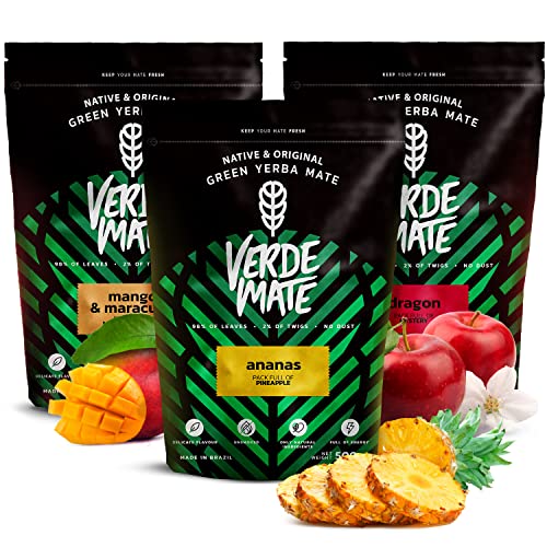 Fruchtiges Yerba Mate Set | Yerba Mate mit Früchten | Verde Mate Green Mango & Maracuya, Ananas, Dragon | Brasilianische Yerba Mate grün | Yerba Mate Tee | 3x500g von Verde mate
