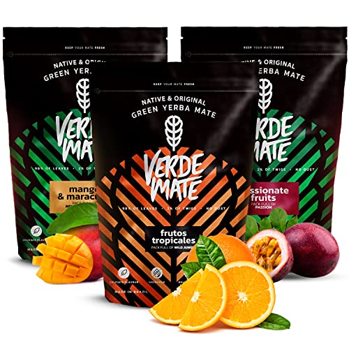 Fruchtiges Yerba Mate Set | Yerba Mate mit Früchten | Verde Mate Green Mango & Maracuya, Passionate Fruits, Frutos Tropicales | Brasilianische Yerba Mate grün | Milder Geschmack | 3x500g von Verde mate