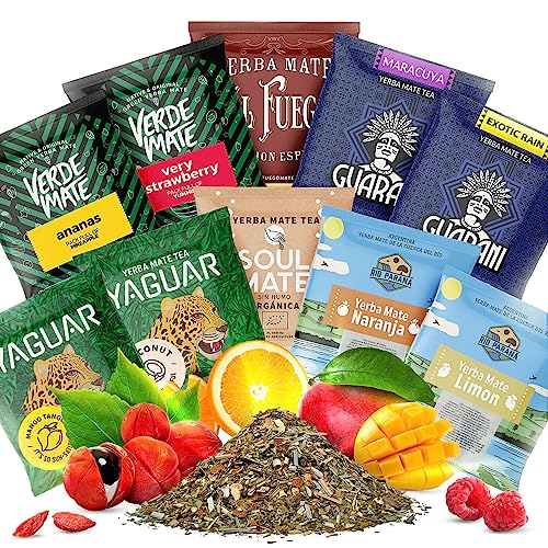 Großes Set von Mate-Mate-Proben | Proben von Mate Tee 50g | Verde Mate Green, Soul Mate, Yaguar, Guarani, El Fuego, Rio Parana | Mate Tee Tee | Natürliches Koffein | 10x50g | 0,5kg von Verde mate