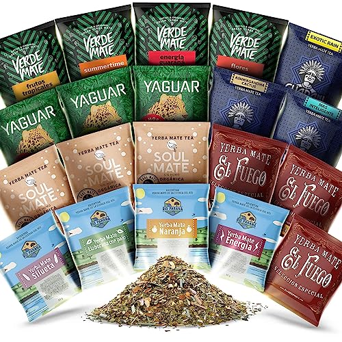 Großes Set von Mate-Mate-Proben | Proben von Mate Tee 50g | Verde Mate Green, Soul Mate, Yaguar, Guarani, El Fuego, Rio Parana | Mate Tee Tee | Natürliches Koffein | 20x50g | 1kg von Verde mate