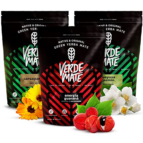 Kräuter-Yerba-Mate-Set | Yerba Mate mit Kräutern | Verde Mate Green Energia Guarana, Guayusa Jazmin, Sarsaparilla | Brasilianische Yerba Mate grün | 3x500g von Verde mate